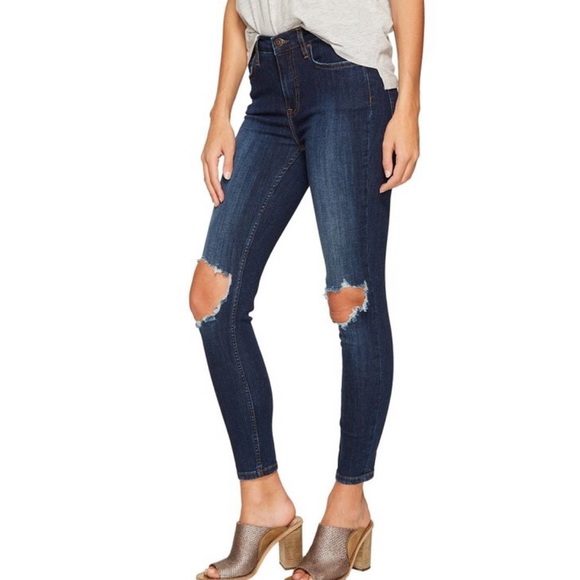 Free People Busted Knee Dark Blue Skinny Jeans - Picture 1 of 13